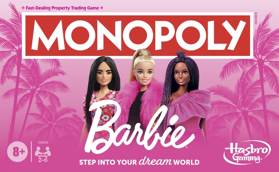 Barbie Monopoly Dreamhouse Edition – Fun Family Board Game for Kids & Adults, Ages 8+, with 6 Barbie-Themed Pink Tokens